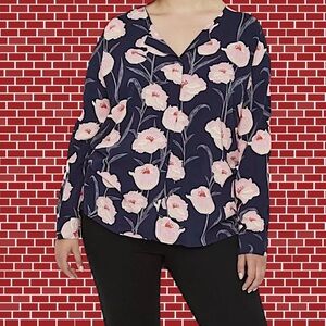 NWT Junarose Floral Top Blouse Shirt Emelie Veronica 14 Blue Pink Button Front